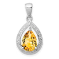 Sterling Silver Rhodium Citrine & Diamond Pendant, 1.72 ct, 25 x 12 mm