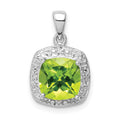 Sterling Silver Rhodium Plated Peridot and Diamond Pendant, 2.516 ct, 17 x 11 mm