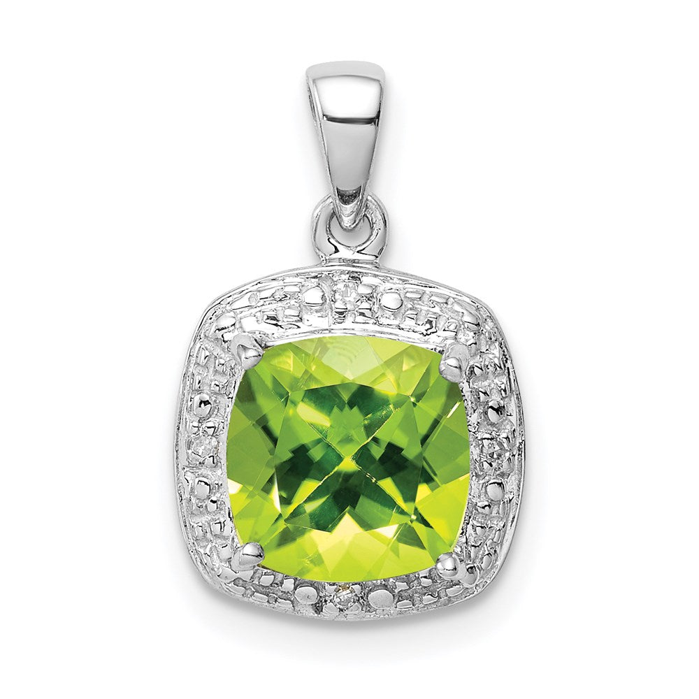 Sterling Silver Rhodium Plated Peridot and Diamond Pendant, 2.516 ct, 17 x 11 mm