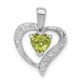 Sterling Silver Rhodium Plated Peridot and Diamond Heart Pendant, 0.53 ct, 17 x 13 mm