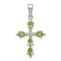 Sterling Silver Rhodium Plated  Peridot Cross Pendant, 0.87 ct, 26 x 16 mm