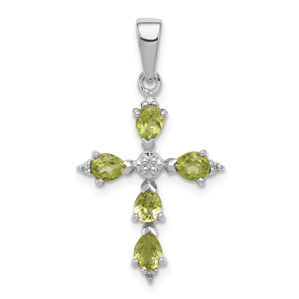 Sterling Silver Rhodium Plated  Peridot Cross Pendant, 0.87 ct, 26 x 16 mm