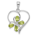 Sterling Silver RH Plated Peridot and Diamond Butterfly Heart Pendant, 1.003 ct, 25 x 18 mm