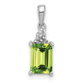 Sterling Silver Rhodium Plated Peridot and Diamond Pendant, 1.003 ct, 16 x 5 mm