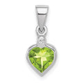 Sterling Silver Rhodium Plated Peridot and Diamond Pendant, 0.761 ct, 15 x 7 mm