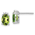 Sterling Silver Rhodium Plated Oval Peridot and Diamond Post Earrings, 2.718 ct, 10 x 6 mm