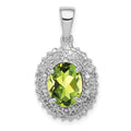 Sterling Silver Rhodium Plated Peridot and Diamond Pendant, 1.71 ct, 23 x 13 mm