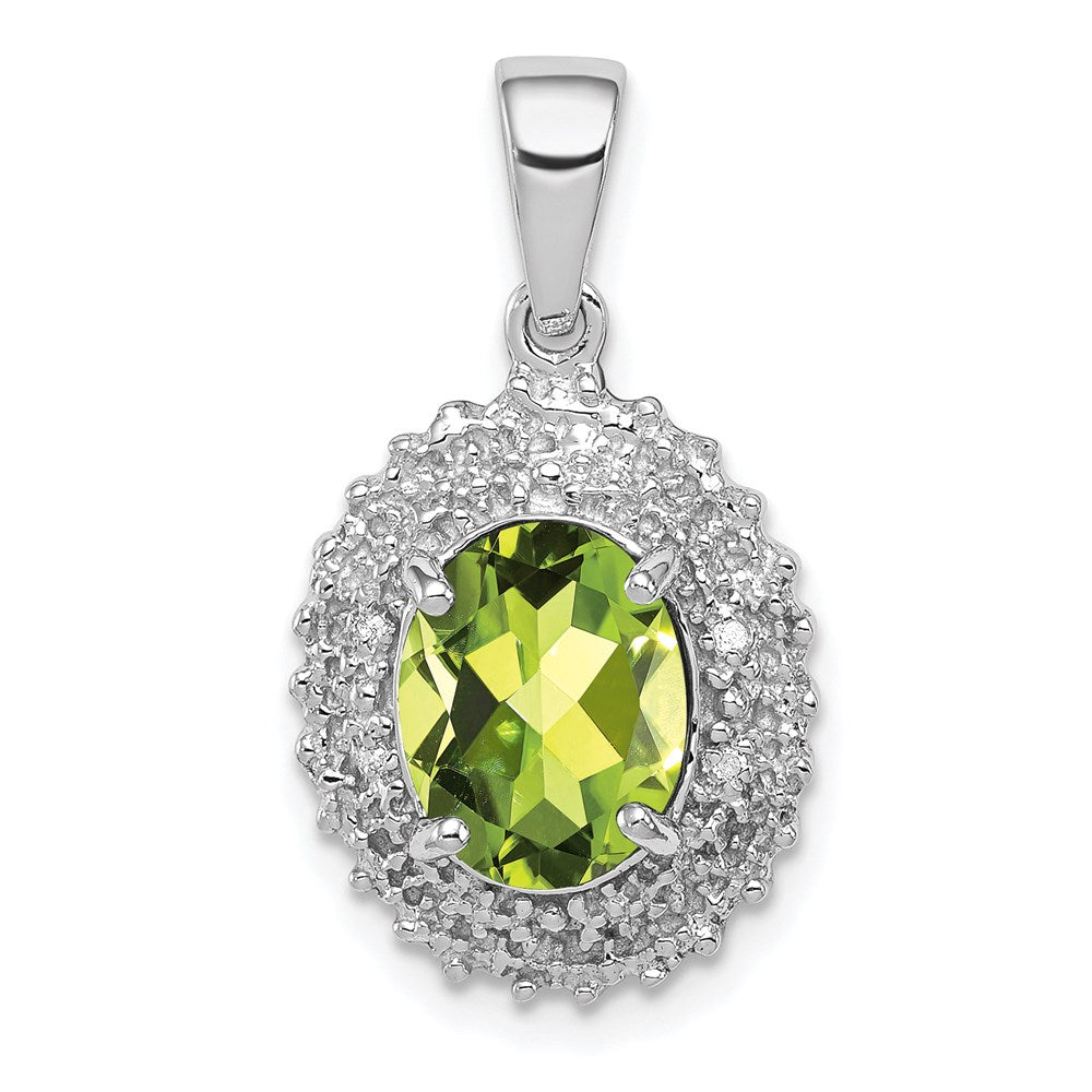 Sterling Silver Rhodium Plated Peridot and Diamond Pendant, 1.71 ct, 23 x 13 mm