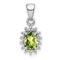 Sterling Silver Rhodium Plated Peridot and Diamond Pendant, 0.512 ct, 16 x 6 mm