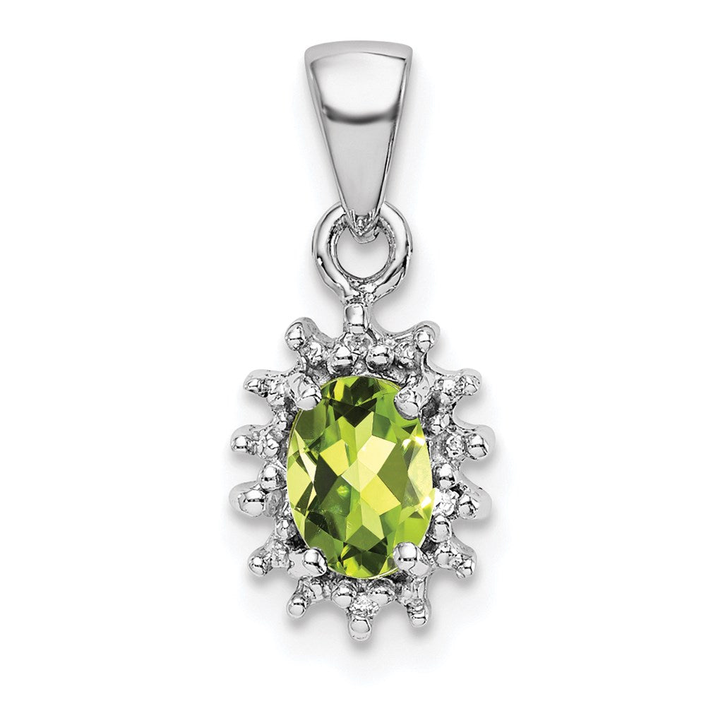 Sterling Silver Rhodium Plated Peridot and Diamond Pendant, 0.512 ct, 16 x 6 mm