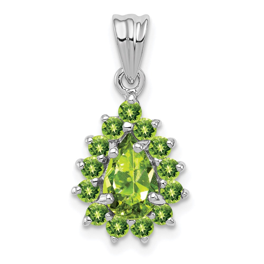 Sterling Silver Rhodium Plated Peridot Pear-shaped Pendant, 1.38 ct, 20 x 10 mm