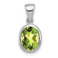 Sterling Silver Rhodium Plated Peridot Pendant, 1.35 ct, 16 x 8 mm