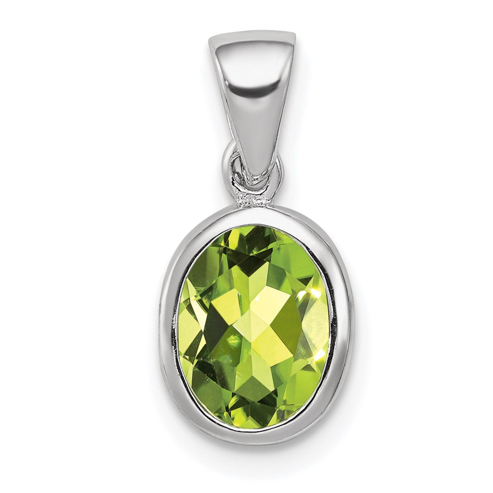 Sterling Silver Rhodium Plated Peridot Pendant, 1.35 ct, 16 x 8 mm