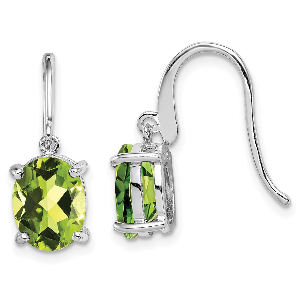 Sterling Silver Rhodium Plated Peridot Wire Earrings, 3.3 ct, 22 x 7 mm