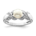 Sterling Silver Rhodium 6mm FW Cultured Button Pearl Ring, 0.04 ct, 2 mm