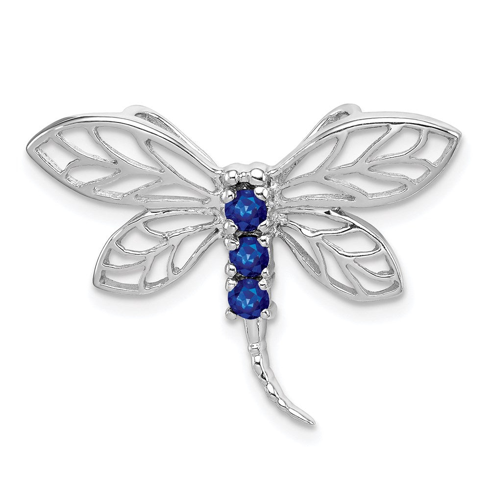Sterling Silver Rhodium Sapphire Dragonfly Pendant, 0.27 ct, 20 x 27 mm