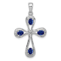 Sterling Silver Rhodium Dark Sapphire & Diamond Cross Pendant, 0.91 ct, 35 x 20 mm
