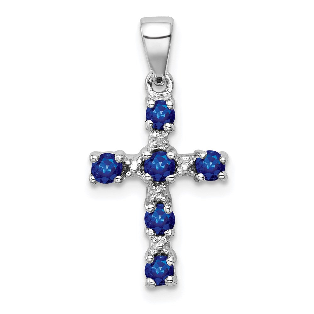 Sterling Silver Rhodium Dark Sapphire & Diamond Accent Cross Pendant, 0.544 ct, 23 x 12 mm