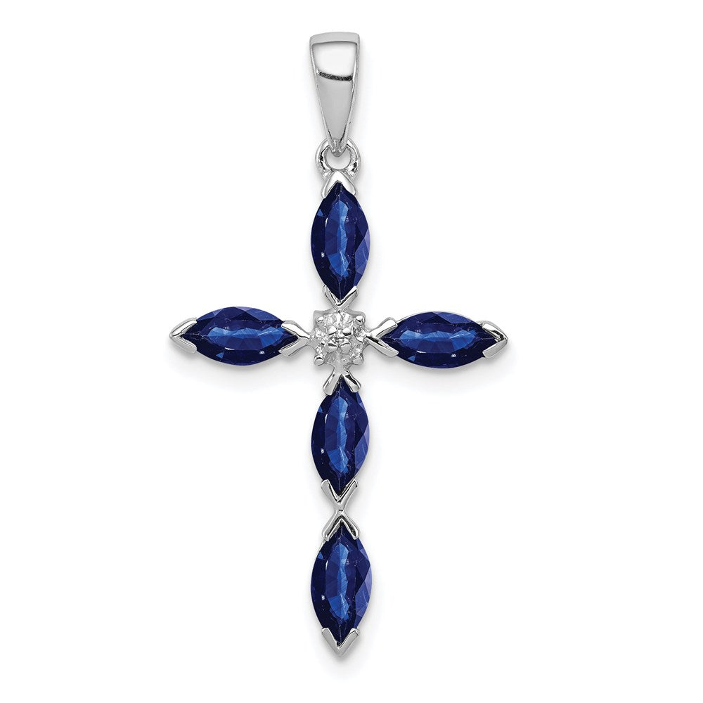 Sterling Silver Rhodium Sapphire Diamond Pendant, 1.753 ct, 31 x 17 mm