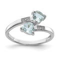 Sterling Silver Rhodium Aqua & Diamond Heart Ring, 1.01 ct, Size 8, 2 mm