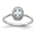 Sterling Silver Rhodium Aqua & Diamond Ring, 0.22 ct, Size 8, 2 mm