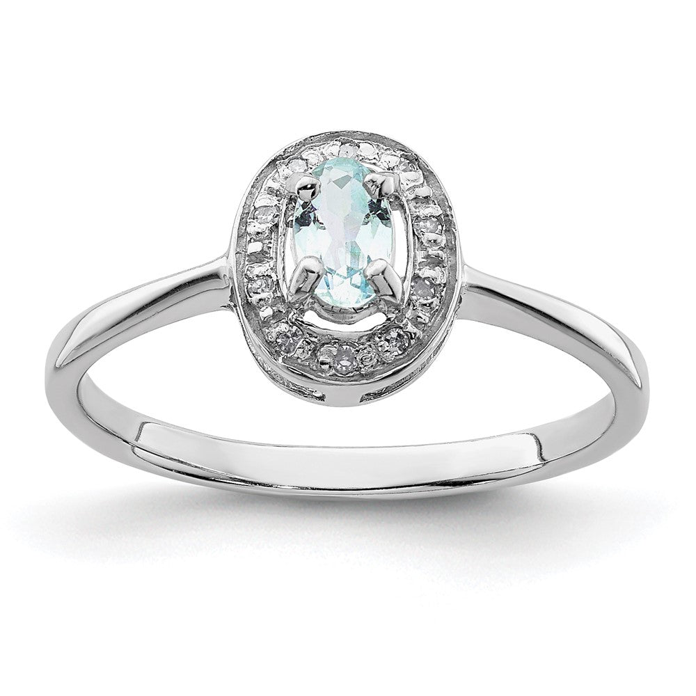 Sterling Silver Rhodium Aqua & Diamond Ring, 0.22 ct, Size 8, 2 mm