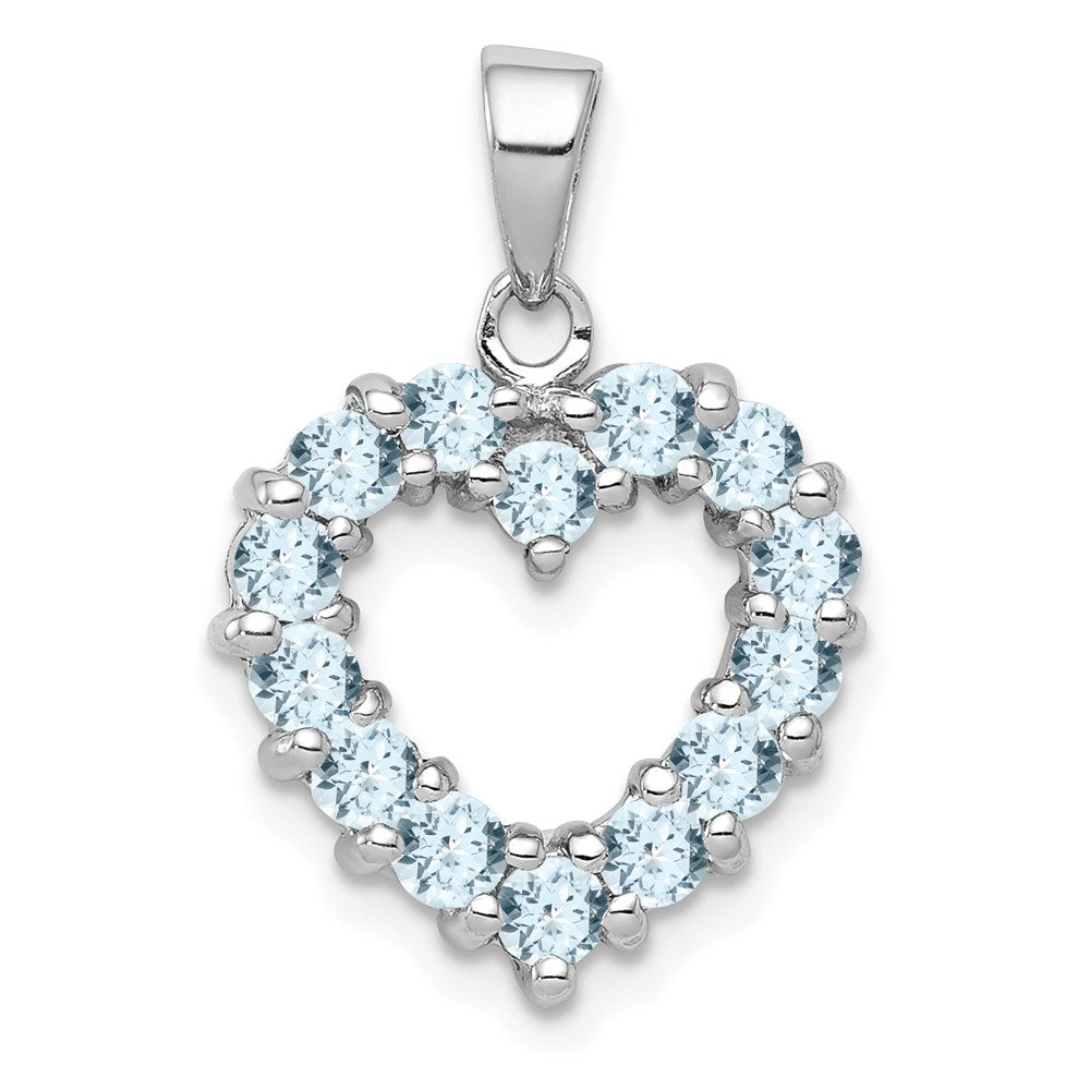 Sterling Silver Rhodium Aqua Heart Pendant, 0.84 ct, 21 x 14 mm