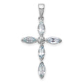 Sterling Silver Rhodium Aqua & Diamond Cross Pendant, 1.003 ct, 33 x 17 mm