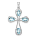 Sterling Silver Rhodium-plated Aquamarine & Diamond Cross Pendant, 1.16 ct, 36 x 22 mm