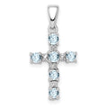 Sterling Silver Rhodium-plated Aquamarine & Diamond Accent Cross Pendant, 0.364 ct, 23 x 12 mm