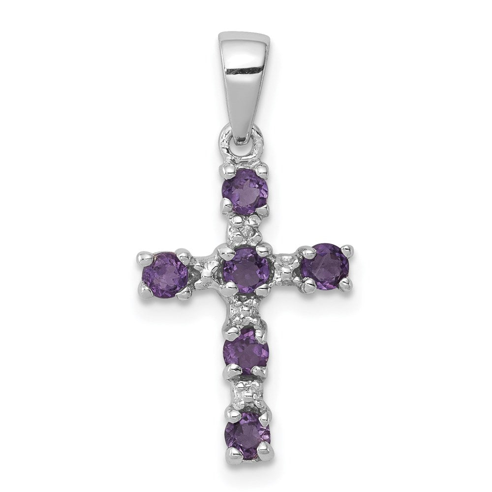 Sterling Silver RH Plated Amethyst and Diamond Accent Cross Pendant, 0.424 ct, 23 x 11 mm