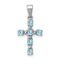 Sterling Silver Rhodium Lt Sw Blue Topaz Cross & Diamond Accent Pendant, 0.424 ct, 22 x 11 mm