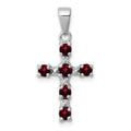 Sterling Silver Rhodium-plated Garnet & Diamond Accent Cross Pendant, 0.484 ct, 23 x 11 mm
