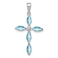 Sterling Silver Rhodium Lt Sw Blue Topaz Cross & Diamond Pendant, 1.503 ct, 31 x 16 mm
