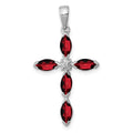 Sterling Silver Rhodium Garnet & Diamond Cross Pendant, 1.253 ct, 31 x 17 mm
