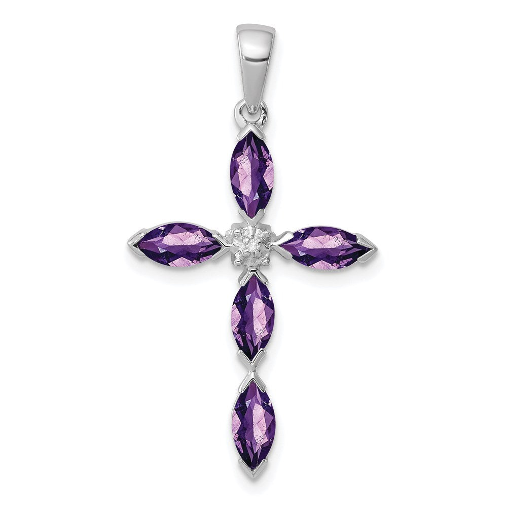 Sterling Silver Rhodium Plated Amethyst Diamond Pendant, 1.003 ct, 31 x 17 mm