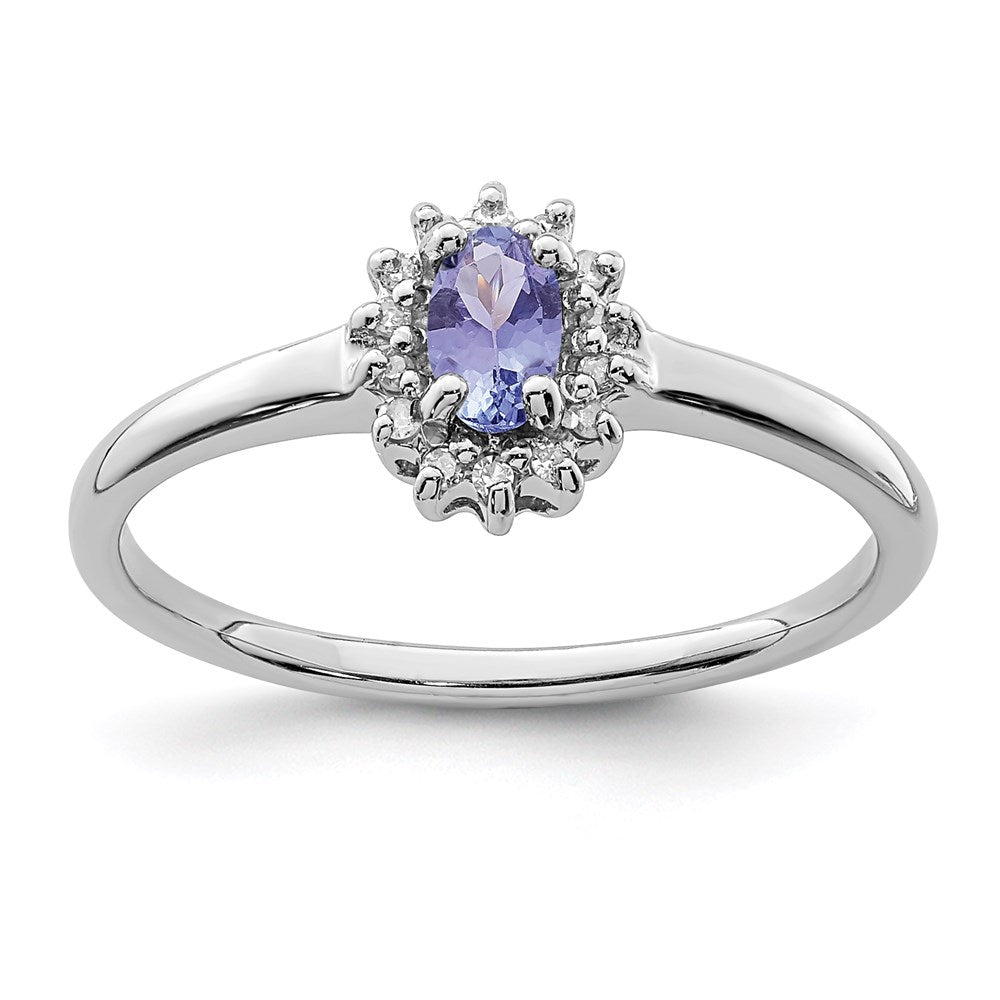 Sterling Silver Rhodium Tanzanite & Diam. Ring, 0.28 ct, Size 8