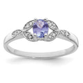 Sterling Silver Rhodium Tanzanite & Diam. Ring, 0.39 ct, Size 8, 2 mm