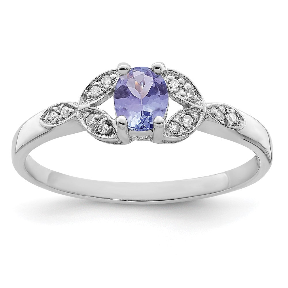 Sterling Silver Rhodium Tanzanite & Diam. Ring, 0.39 ct, Size 8, 2 mm