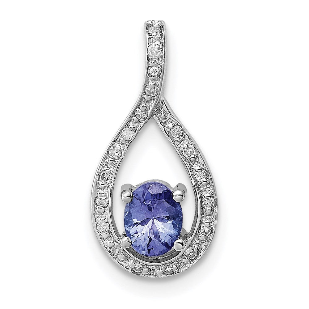 Sterling Silver Rhodium-plated Tanzanite & Diamond Pendant, 0.437 ct, 18 x 9 mm