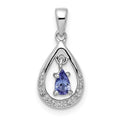 Sterling Silver Rhodium-plated Tanzanite & Diamond Pendant, 0.21 ct, 19 x 9 mm