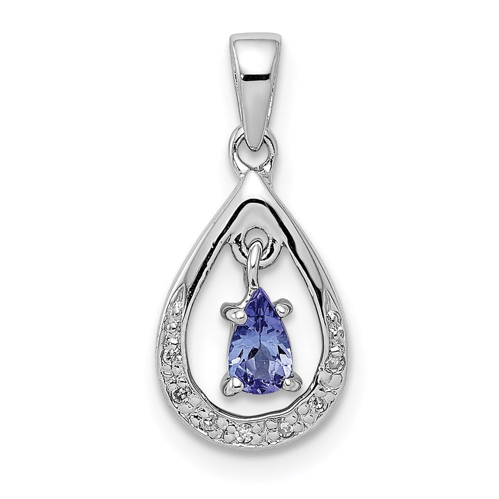 Sterling Silver Rhodium-plated Tanzanite & Diamond Pendant, 0.21 ct, 19 x 9 mm