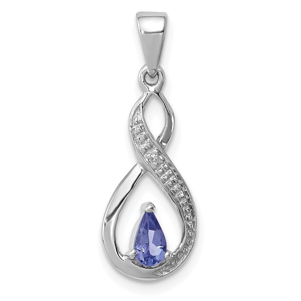 Sterling Silver Rhodium-plated Tanzanite & Diamond Pendant, 0.253 ct, 24.5 x 9 mm