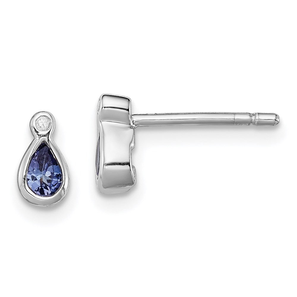 Sterling Silver Rhodium-plated Tanzanite & Diamond Earrings, 0.29 ct, 7 x 4 mm