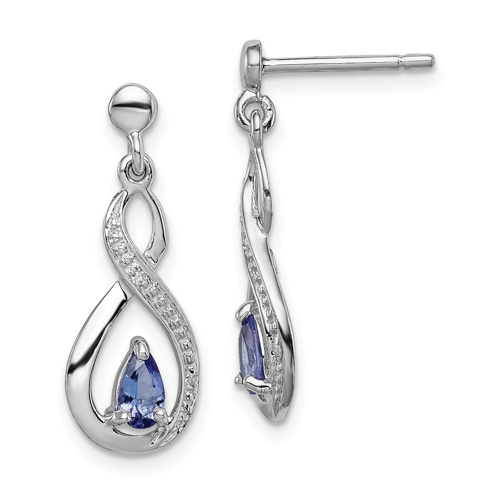 Sterling Silver Rhodium-plated Tanzanite & Diamond Earrings, 0.512 ct, 21 x 8 mm