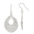 Sterling Silver Polished Textured D/C Filigree Teardrop Dangle Earrings, 44 x 25 mm