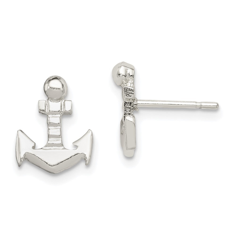 Sterling Silver Anchor Mini Post Earrings, 12 x 10 mm