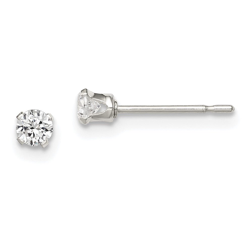 Sterling Silver Polished Children's 3mm Round Snap Set CZ Stud Earrings, 3 x 3 mm