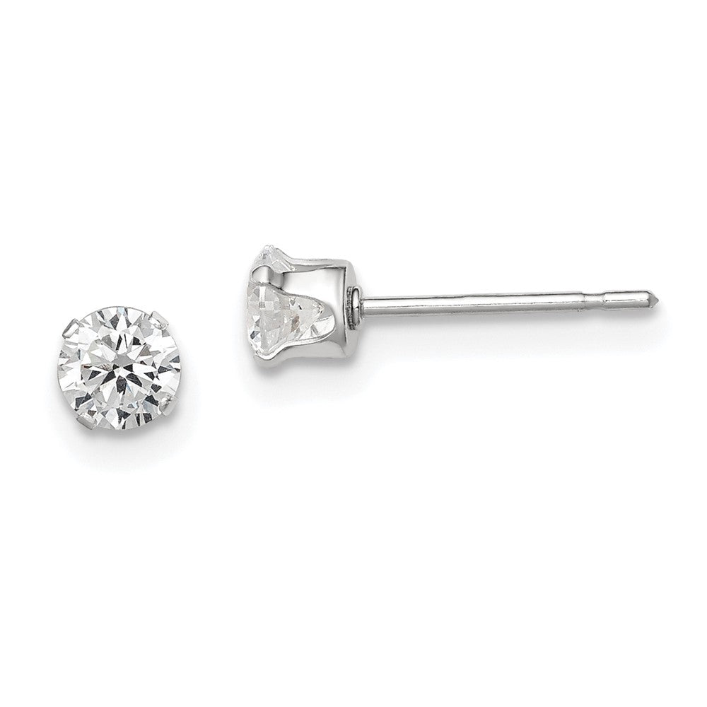 Sterling Silver 4mm Round Snap Set CZ Stud Earrings, 4 x 4 mm