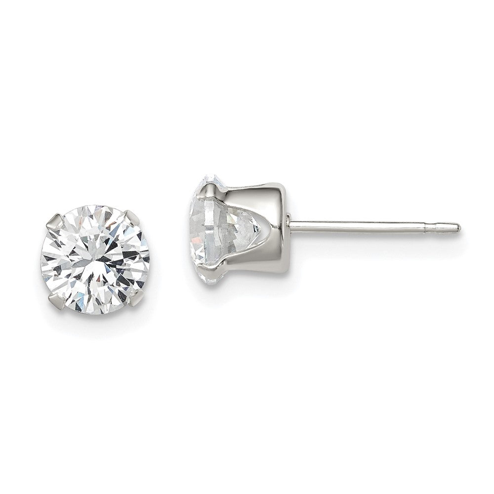 Sterling Silver 6mm Round Snap Set CZ Stud Earrings, 6 x 6 mm